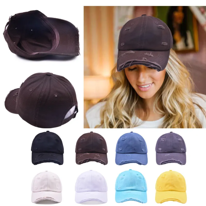Retro Ripped Men Women Solid Color Baseball Cap Cotton