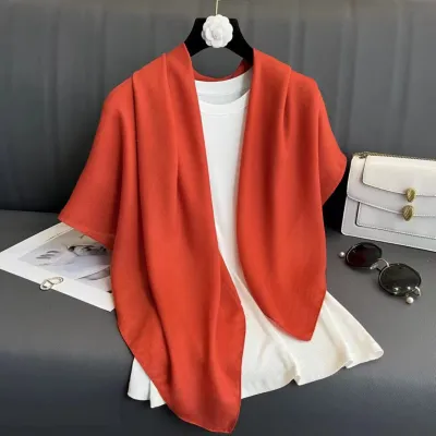 90cm Square Cotton Linen Fashion Solid Color Headscarf Square Scarf