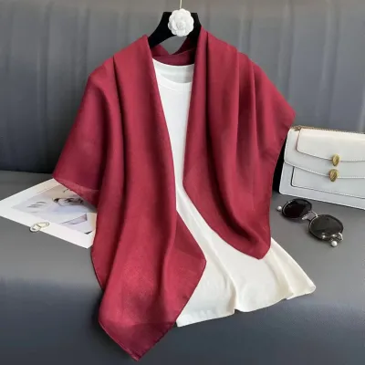 90cm Square Cotton Linen Fashion Solid Color Headscarf Square Scarf