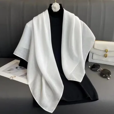 90cm Square Cotton Linen Fashion Solid Color Headscarf Square Scarf