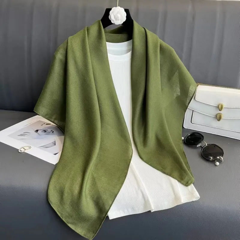 90cm Square Cotton Linen Fashion Solid Color Headscarf Square Scarf