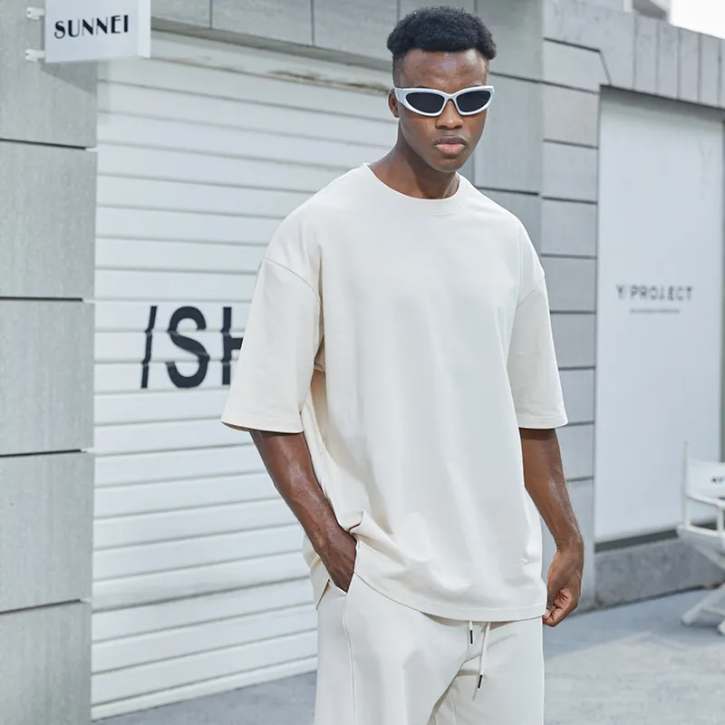 Men Fashion Casual Solid Color Basic Short Sleeve Round Neck T-Shirt Shorts Set