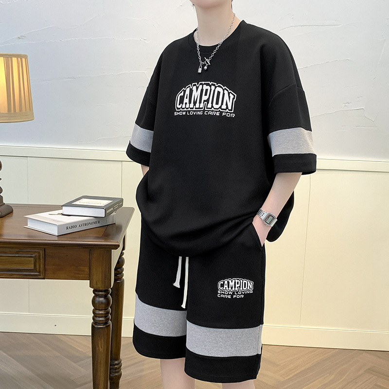 Wholesale Men Casual Sport Letter Print Short Sleeve Round