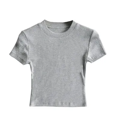 Women Fashion Solid Color Crop Blank Tee Slim Fit