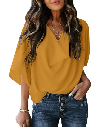 Women Fashion Solid Color Chiffon Blouses