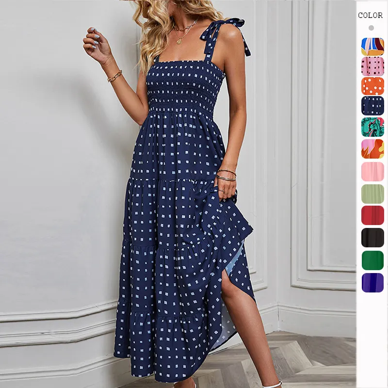 Vacation Women Casual Backless Printed Strap Maxi Dress