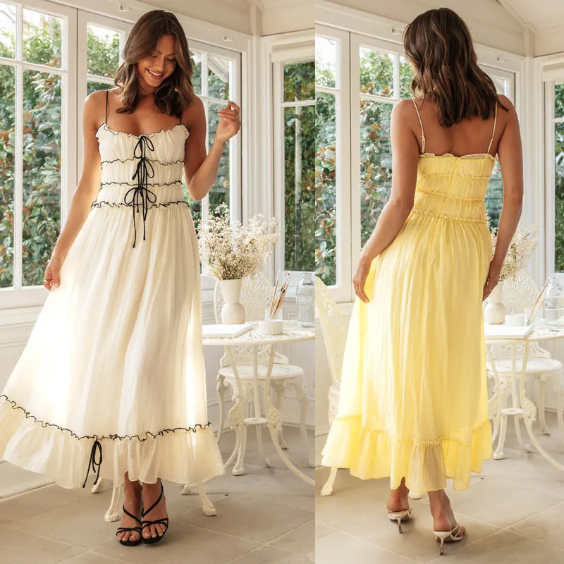 Women Sling Style Solid Color Maxi Dress