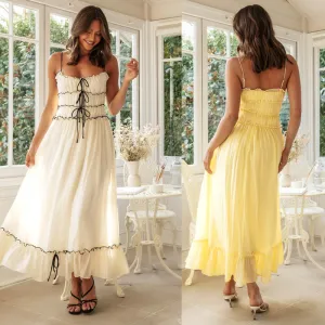 Women Sling Style Solid Color Maxi Dress