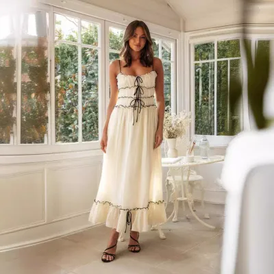 Women Sling Style Solid Color Maxi Dress