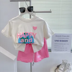 Toddler Girls Cute Casual Letter Print Short Sleeve T-Shirt And Shorts Set