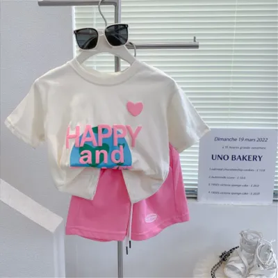Toddler Girls Cute Casual Letter Print Short Sleeve T-Shirt And Shorts Set