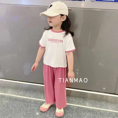 Kids Toddler Girls Cute Letter Print Short Sleeve T-Shirt Trousers Set