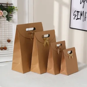 Simple Solid Color Bow Kraft Paper Gift Shopping Bag
