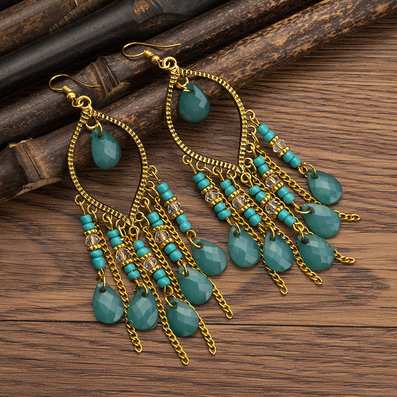 【BOHEMIAN SEOUL】BACK HOOKED SHIRRING T (2COLORS) Tassel Earrings - WOODSTOCK - Statement Earrings Blue Lace