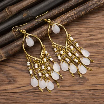 Bohemian Ethnic Style Retro Resin Heart Tassel Earrings