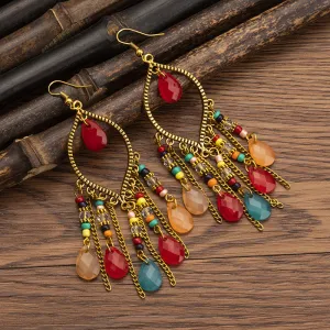 Bohemian Ethnic Style Retro Resin Heart Tassel Earrings