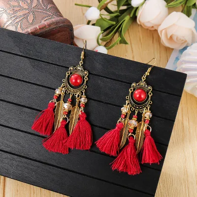 Bohemian Ethnic Retro Tassel Flower Earrings