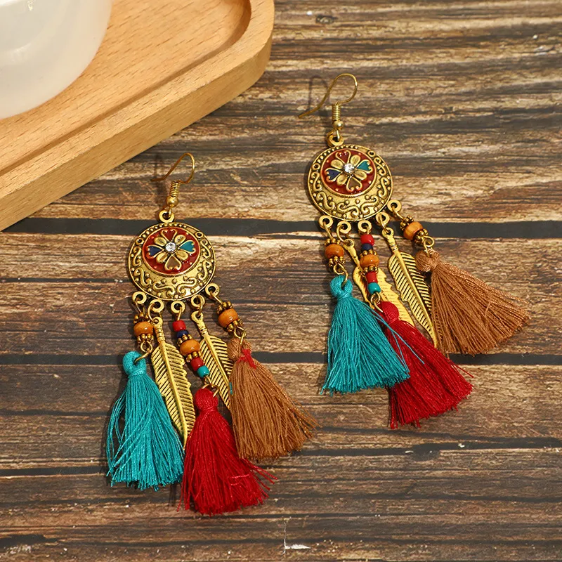 Bohemian Ethnic Retro Tassel Flower Earrings