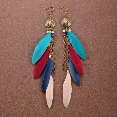 Bohemian Ethnic Retro Tassel Feather Earrings