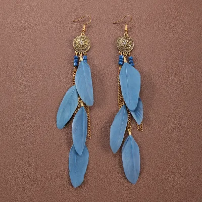 Bohemian Ethnic Retro Tassel Feather Earrings