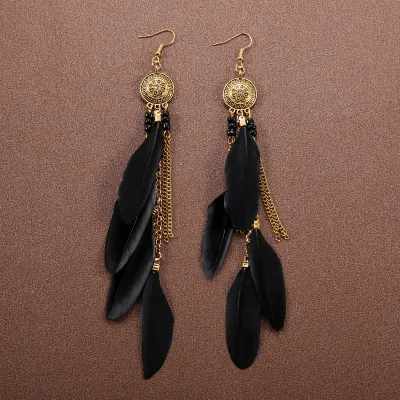 Bohemian Ethnic Retro Tassel Feather Earrings