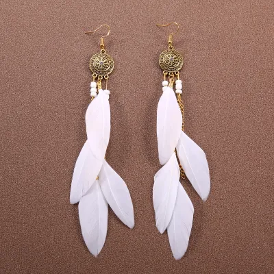 Bohemian Ethnic Retro Tassel Feather Earrings