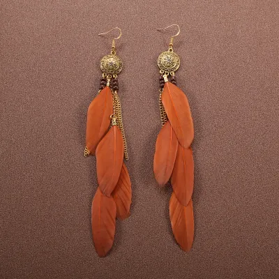 Bohemian Ethnic Retro Tassel Feather Earrings