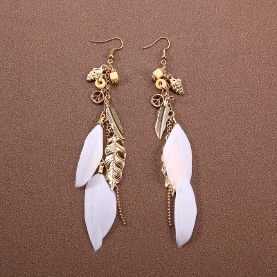 Bohemian Retro Tassel Feather Earrings Geometric Leaves Ethnic Style