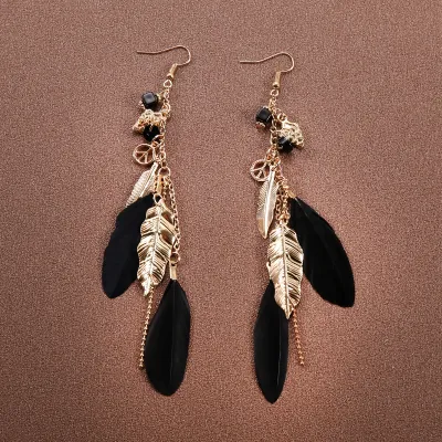 Bohemian Retro Tassel Feather Earrings Geometric Leaves Ethnic Style