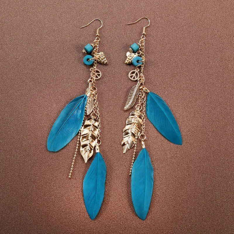 Bohemian Retro Tassel Feather Earrings Geometric Leaves Ethnic Style