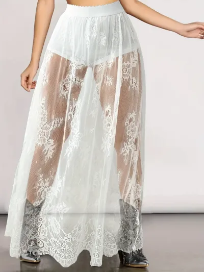 Summer Women Gothic Lace See-Through Mesh Skirt