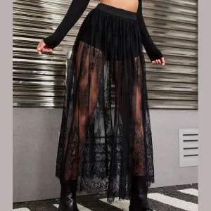 Summer Women Gothic Lace See-Through Mesh Skirt
