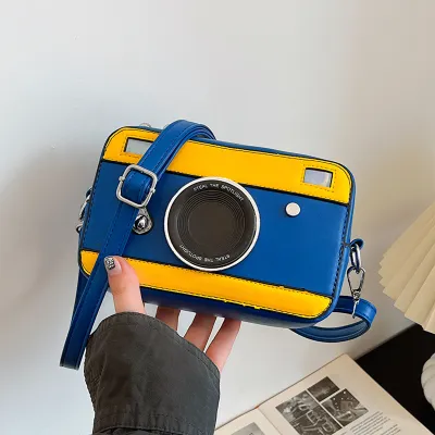 Bolso cruzado de PU cuadrado con bloque de color y forma de cámara creativa a la moda para mujer
