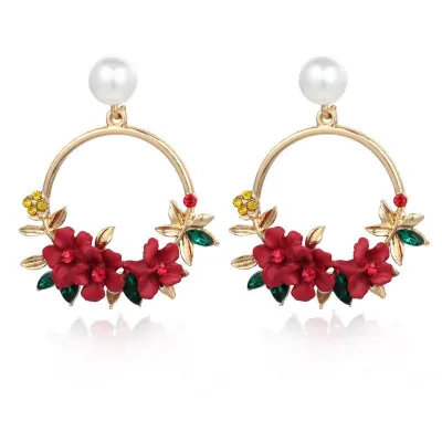 Women Fashion Floral Ceramic Pearl Alloy Earrings