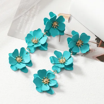 Women Fashion New Chinese Style Long Floral Alloy Earrings