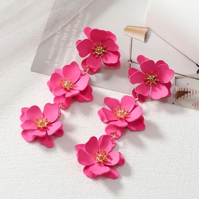 Women Fashion New Chinese Style Long Floral Alloy Earrings
