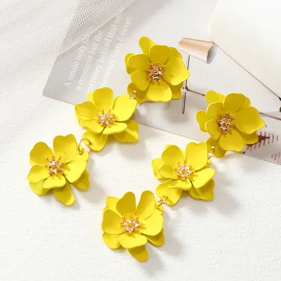 Women Fashion New Chinese Style Long Floral Alloy Earrings