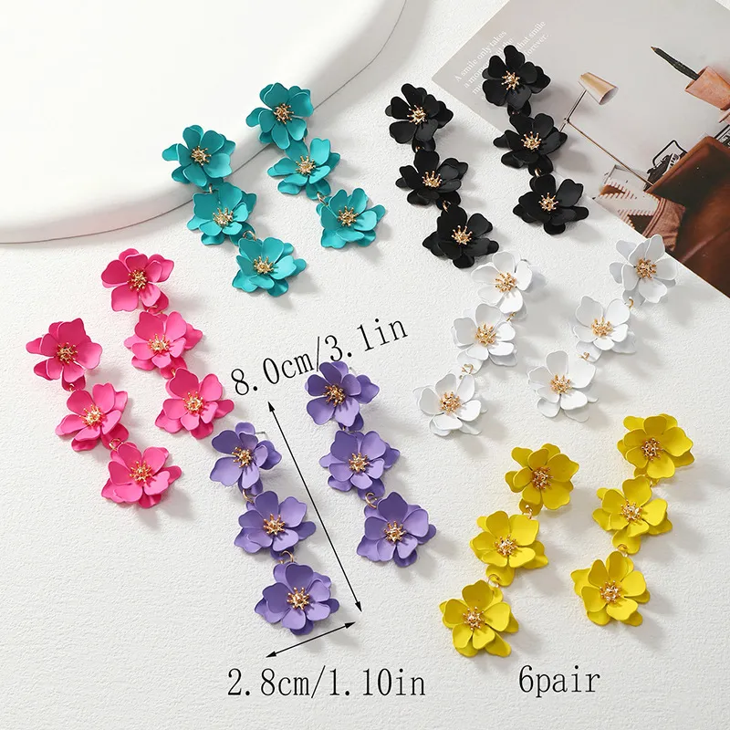 Women Fashion New Chinese Style Long Floral Alloy Earrings