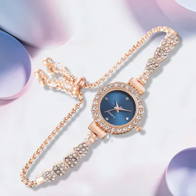 Women Fashion Round Rhinestone Dial Pull-Out Chain Watch Alloy Casual