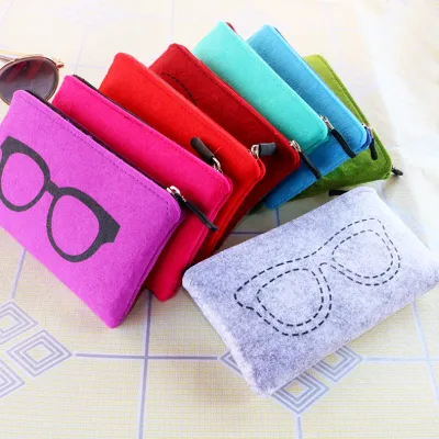 Simple Solid Color Portable Felt Sunglasses Storage Bag, 17x9cm