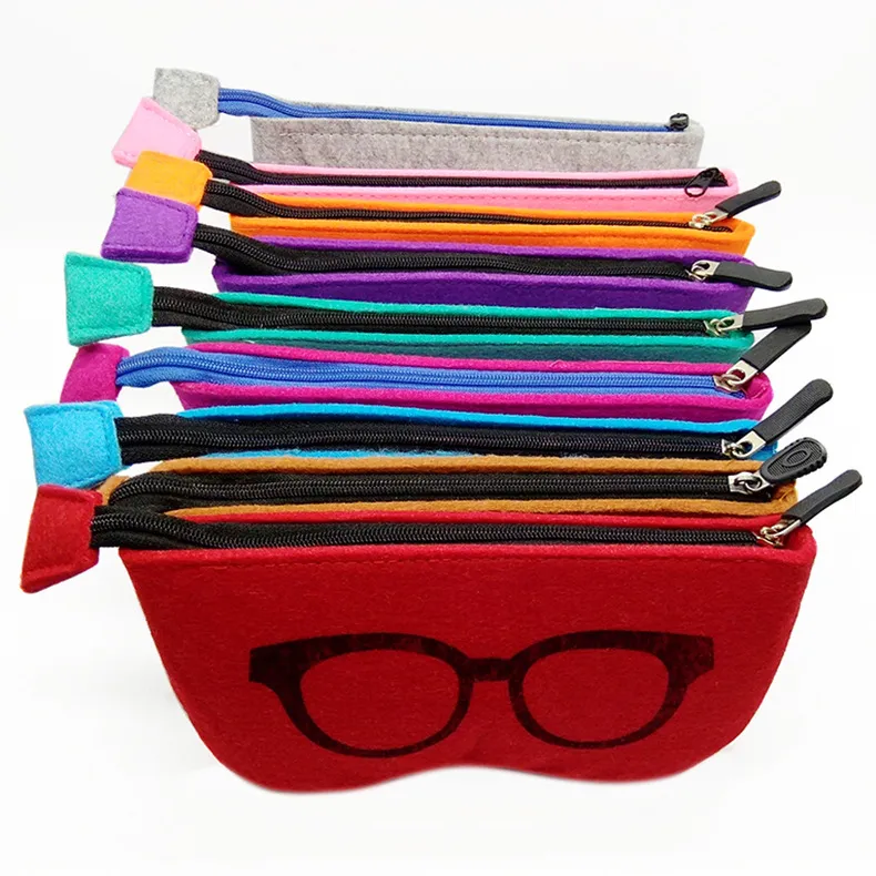 Simple Solid Color Portable Felt Sunglasses Storage Bag, 17x9cm