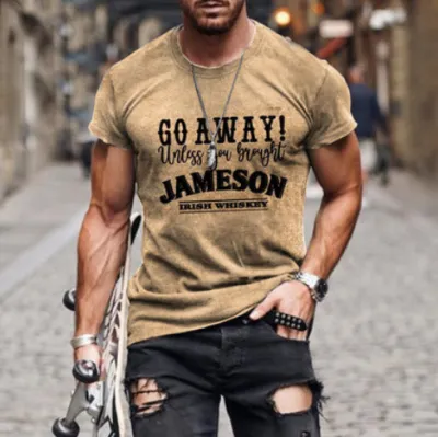 Men Fashion Casual 3D Letter Print Plus Size Short Sleeve Round Neck T-Shirt