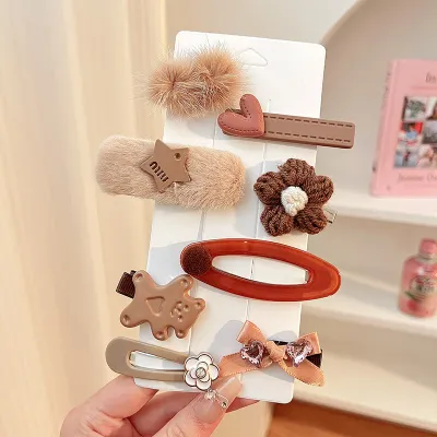 Kids Girls Cute Sweet Maillard Plush Hair Side Clip