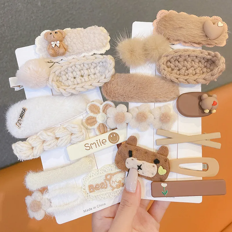 Kids Girls Cute Sweet Maillard Plush Hair Side Clip