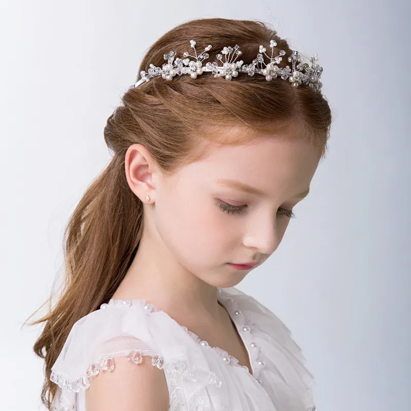 Kids Girls Cute Sweet Party Pearl Flowers Plaid Alloy Headwear