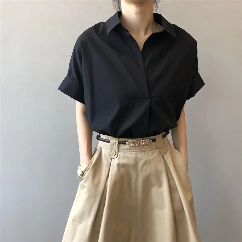 Women Solid Color Bat Sleeve Blouse Pullover