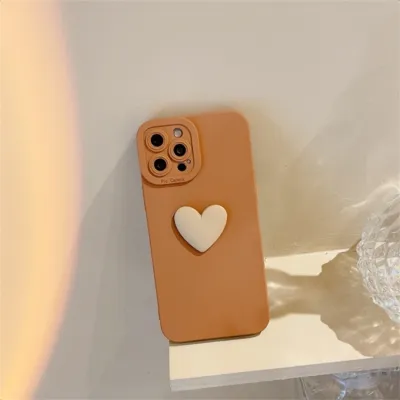 Women Fashion 3D Heart-Shaped Apple Mobile Phone TPU Protective Soft Shell Case