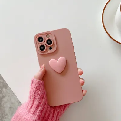 Women Fashion 3D Heart-Shaped Apple Mobile Phone TPU Protective Soft Shell Case
