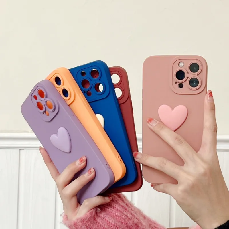 Women Fashion 3D Heart-Shaped Apple Mobile Phone TPU Protective Soft Shell Case