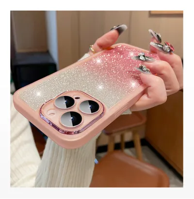 Women Simple Gradient Glitter Matte Apple All-Inclusive Self-Contained Lens Film Mobile Phone Protective Case